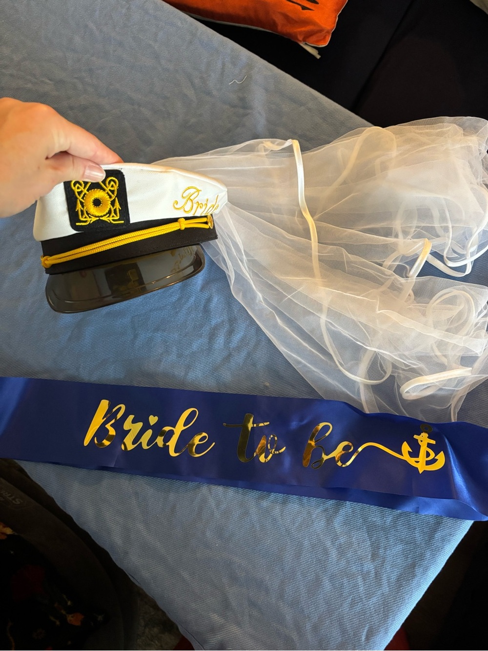Bride to Be Nautical Captain’s Hat with Veil and Nautical Sash bundle
